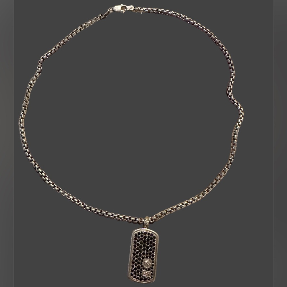 David Yurman Large Dog Tag Necklace with Black Diamonds
